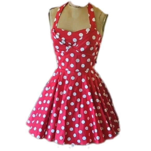 Vintage Dresses & Skirts - Vintage Red Polka Dot Halter Dress